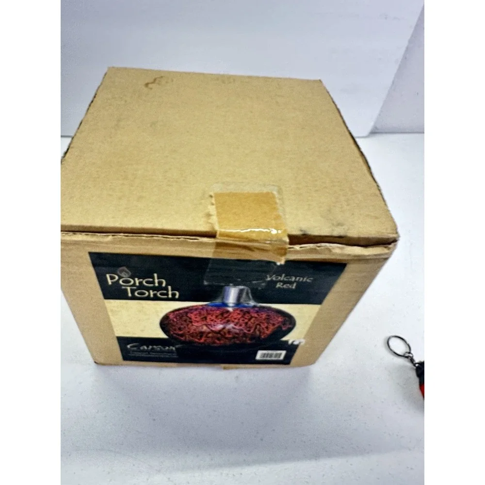 NEW Carson Porch Torch Volcanic Red Ceramic Tabletop Firepot Lantern Open Box